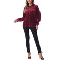 thumbnail image 2 of INSPIRE CHIC Women's Velvet Long Sleeve Button Down Casual Shirts M Burgundy, 2 of 5