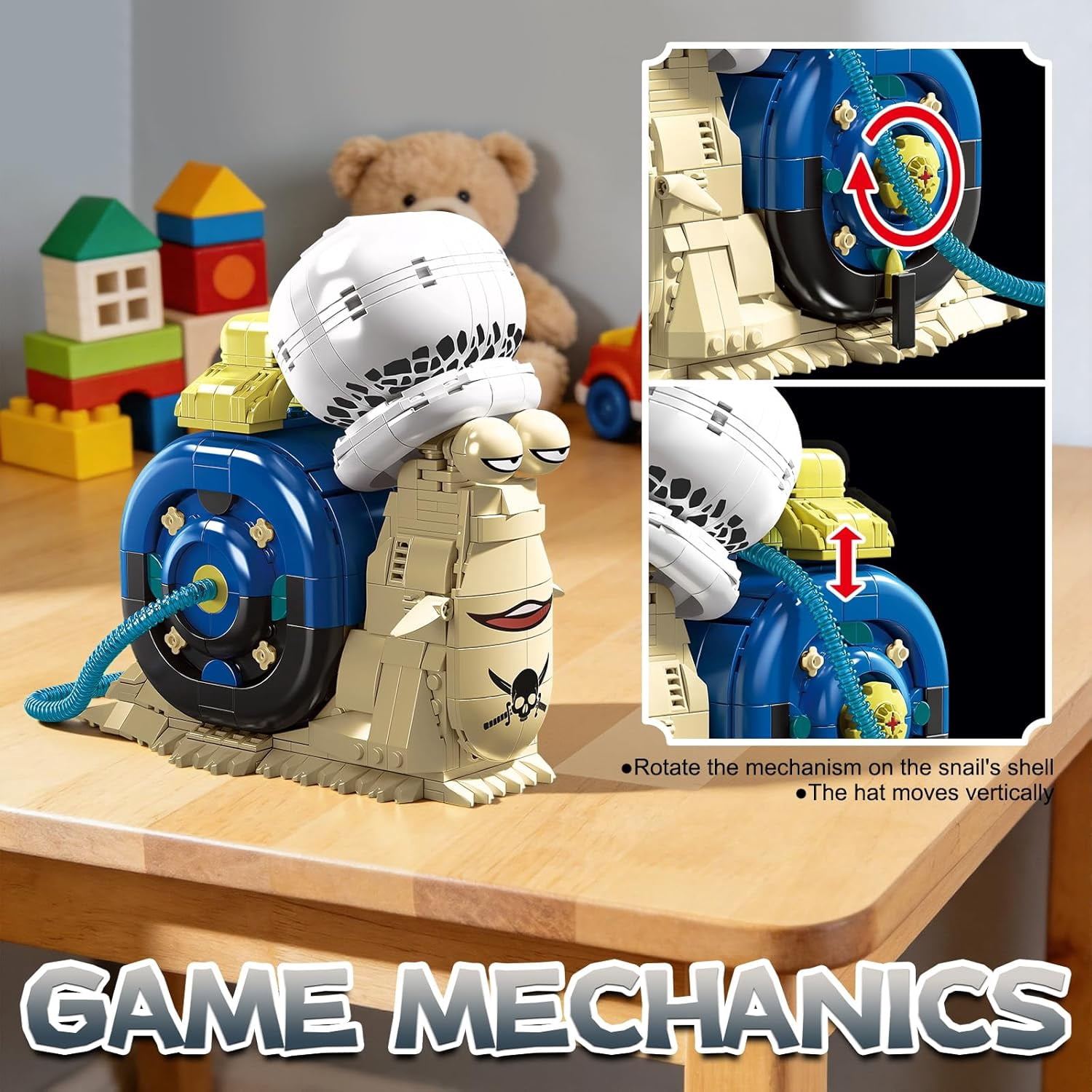 Anime Snail Phone Bug Building Kit 701 PCS Pirate Transponder Snail Model with Spotted Hat & Blue Shell Creative Cartoon Animal Figure Construction Toy