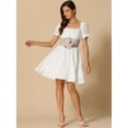 thumbnail image 2 of DARING DIVA Corset Short Square Neck Puff Sleeve Floral Lace Up Dress XS White, 2 of 6
