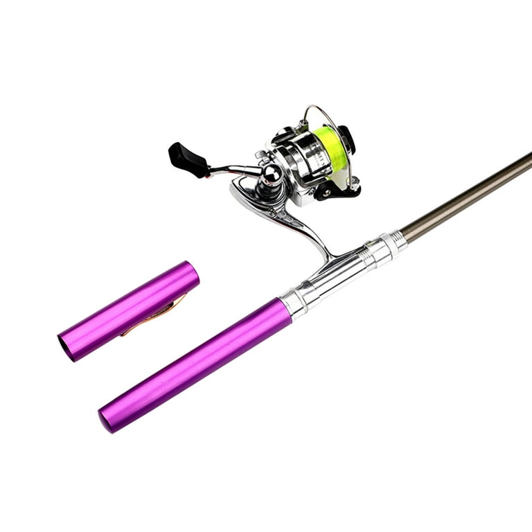 Pen Fishing Rod Reel Combo Set Premium Mini Pocket Collapsible Fishing Pole Kit Telescopic Fishing Rod + Spinning Reel, Size: 20.5, Purple