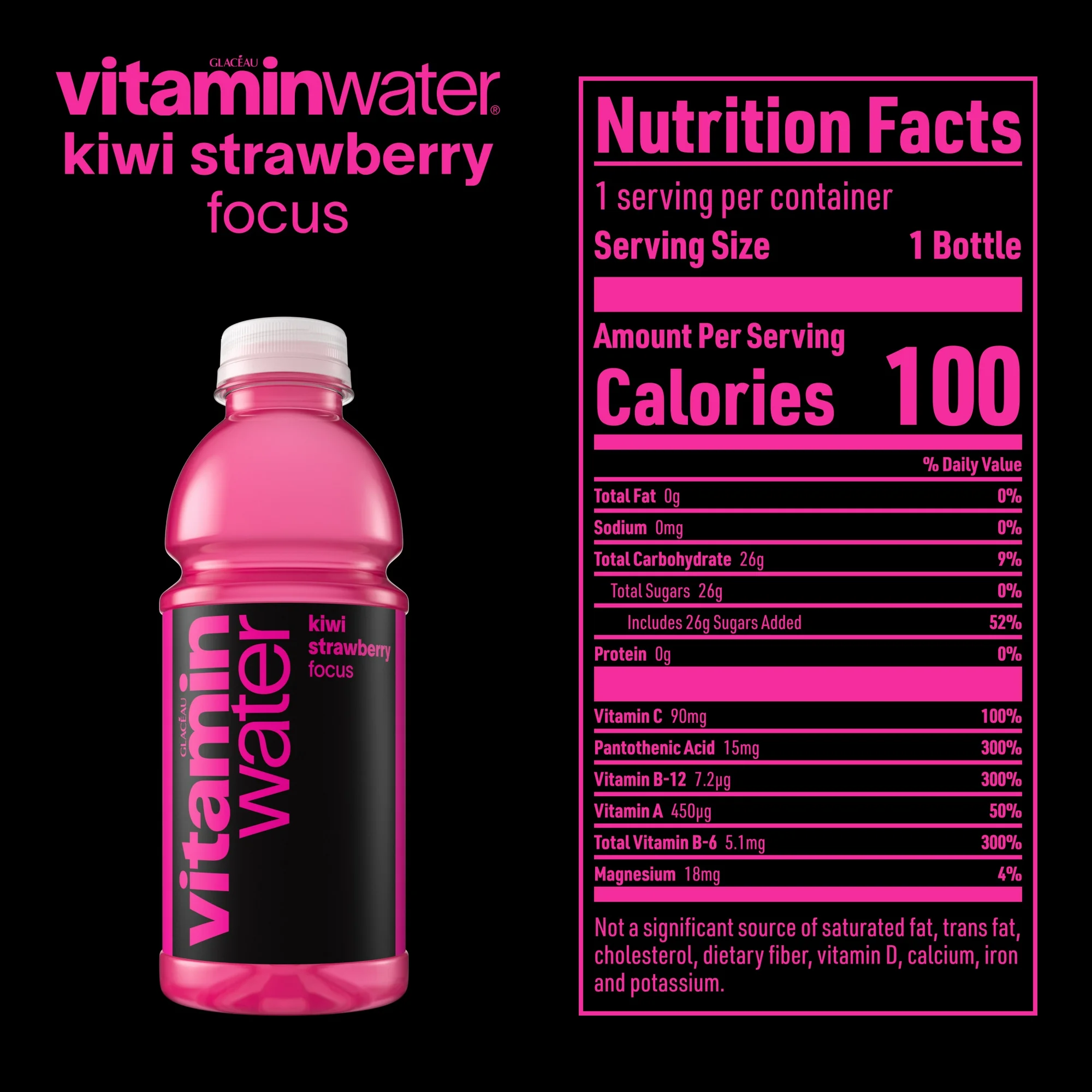 vitaminwater Focus Kiwi Strawberry Nutrient Enhanced Flavored Water Beverage, 20 fl oz Bottles (6 Pack)