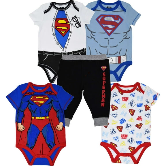 DC Comics Justice League Superman Newborn Baby Boys Bodysuits and Jogger Pants Newborn to Infant
