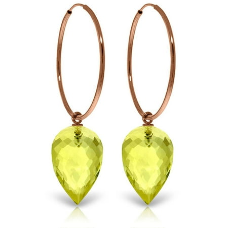 Quartz Briolette Earrings - ALARRI 14K Solid Rose Gold Hoop Earrings w/ Pointy Briolette Drop Lemon Quartz.