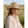 thumbnail image 7 of Gustave Straw Cowboy Hat for Men Women Western Cowgirl Sun Hat Shapeable Wide Brim Hollow Out Summer Beach Hat with Decorative Band - Khaki, 7 of 7