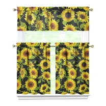 Rustic Blooming Curtains 36 Inch - 3 Panel Bohemian Country Farmhouse Set with Vintage Floral Print, Rod Pocket Kitchen Window Drapes