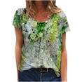 thumbnail image 2 of Puntoco moda mujer cuello en V manga corta Floral impreso Casual suelta camiseta top blusa Puntoco Puntoco-1327, 2 of 9