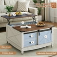 thumbnail image 3 of Flycity Square Lift Top Coffee Table with 2 Drawers, 31.5" Farmhouse Lift up Coffee Table with Hidden Storage Compartment, Wood Center Table for Living Room, White, 3 of 9