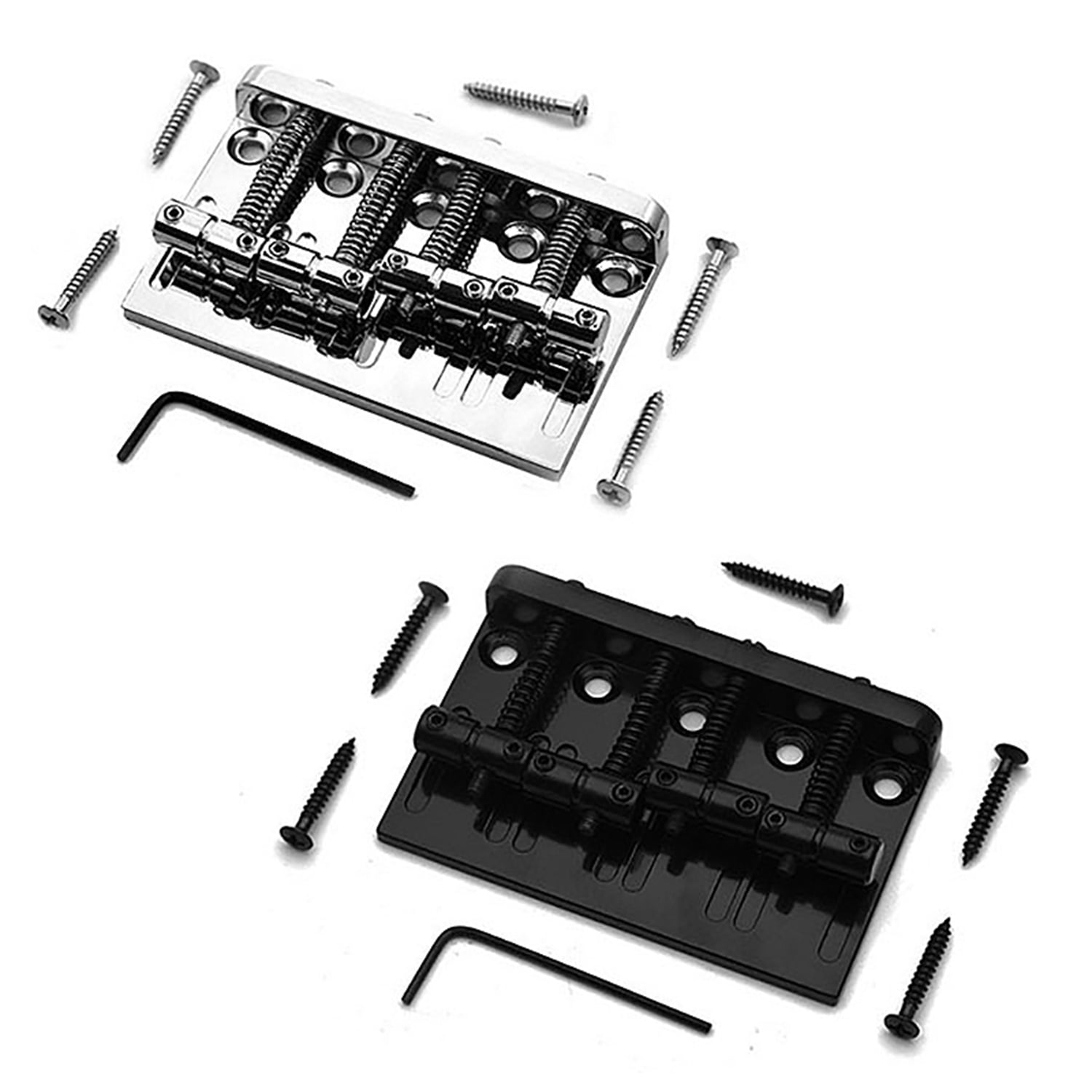 4Pcs Guitar Tuning Pegs Electric Bass Tuner Peg with 4 String Hardtail Bass Guitar Bridge Chrome