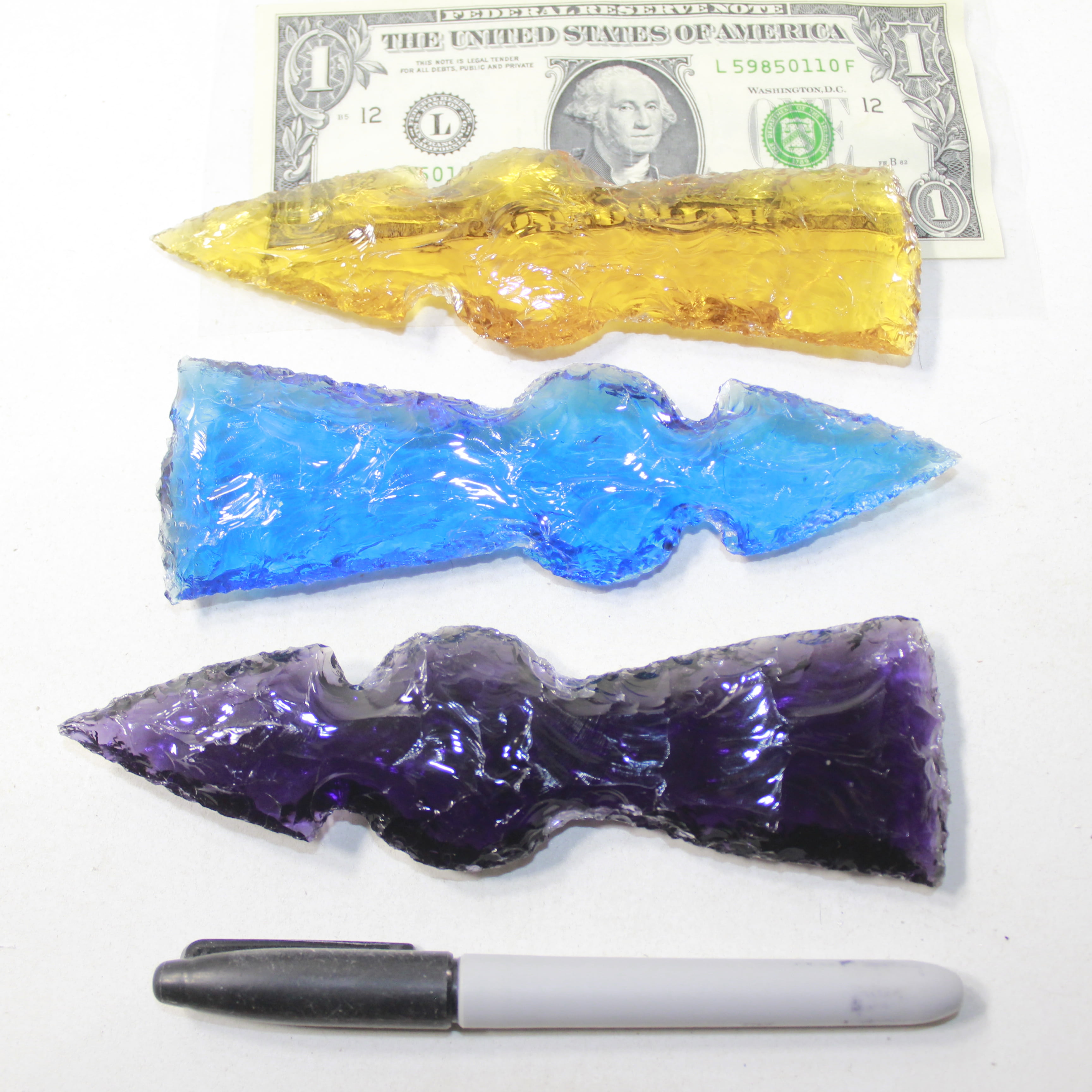 3 Glass Ornamental Tomahawk Heads #1425  Ax Axe Hatchet