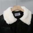thumbnail image 4 of Faux Leather Puffer Jacket for Women Winter Long Sleeve Clothing Fleece Lapel Collar Coat Black 2XL, 4 of 7