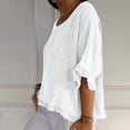 thumbnail image 4 of Women T Shirts Summer Tops Solid Cotton and Linen Ruffle Pleated Hem Tops Round Neck Casual Shirt Tops Comfortable Shirts, 4 of 8