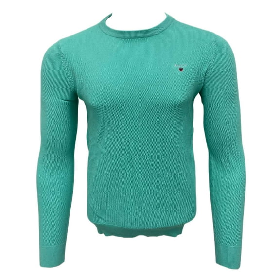 GANT Men's Cotton Pique Knit Crew Neck Sweater, Spearmint, M