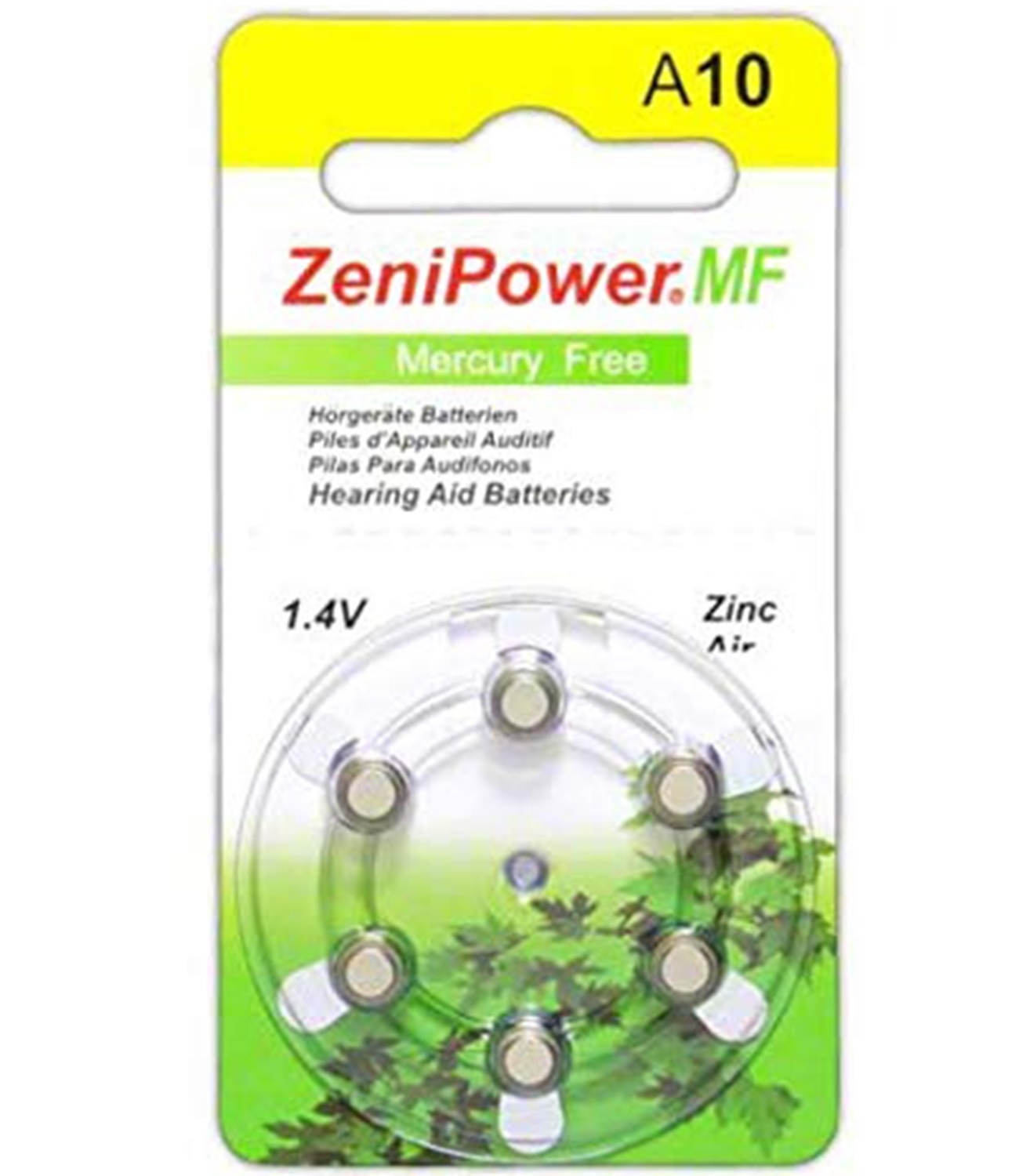 ZeniPower A10 Zinc Air Size 10 Hearing Aid Batteries 6Pack 10 Cards