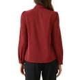 thumbnail image 3 of INSPIRE CHIC Women's Tie Neck Button Down Work Long Sleeves Blouse Shirts L Dark Red, 3 of 6