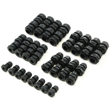 

40 pcs Cable Glands Cord Grip Strain Relief and Firewall Fitting 5 size Variety Pack - 3.5 to 14 mm Plastic Waterproof Adjustable Lock Nut Cable Connectors Joints with Gaskets