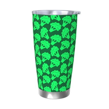 

Salouo Green Broccoli Print 20oz Tumbler with Lid Stainless Steel Vacuum Insulated Tumbler Durable Insulated Coffee Mug Thermal Cup with Splash Proof Sliding Lid-Without Straw
