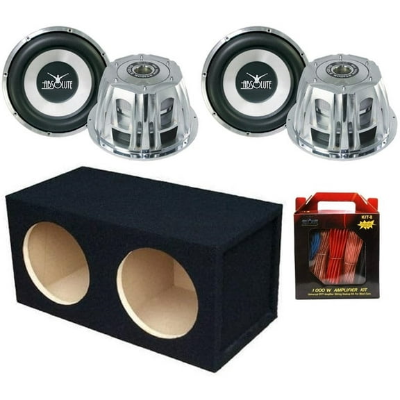 Absolute ST-1500 2000 Watt 10" Car Subwoofer   Double Sealed Enclosure Box   8 Gauge Amp Kit