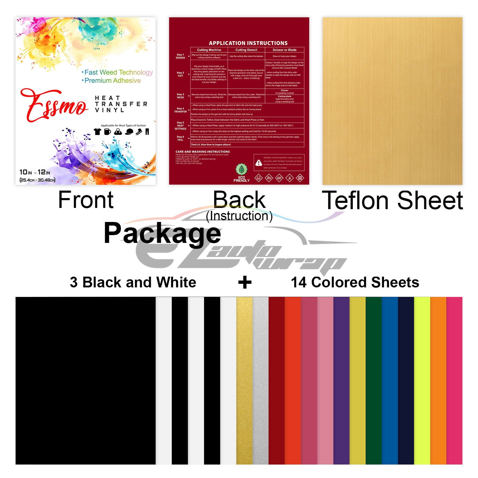 20Pcs 16 Colors Heat Transfer Vinyl 12" x 10" Sheets T-Shirt HTV Bundle Pack Set