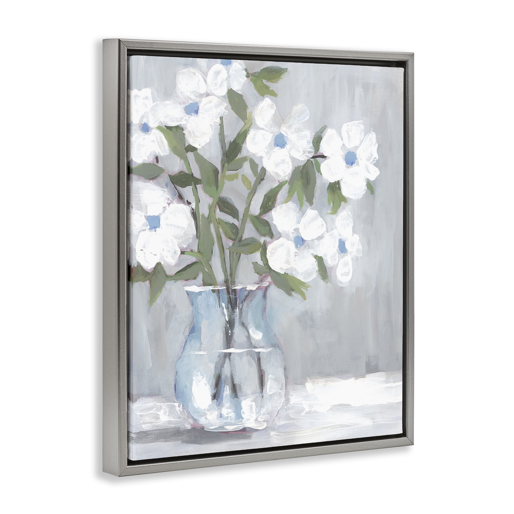 Stupell Industries Pale Blossom Bouquet Botanical & Floral Painting Gray Floater Framed Art Print Wall Art, 25 x 31