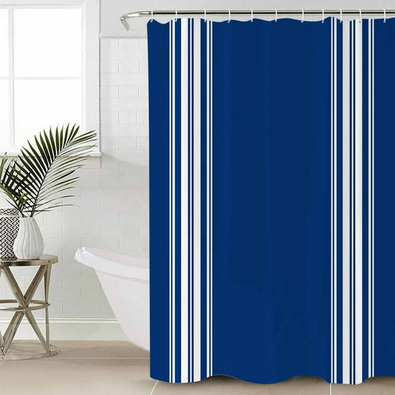 Blue Striped Bathroom Curtain 84 Inch Shower Curtain with Hooks, Farmhouse Blue White Stripes Waterproof Polyester Bath Curtain Washable Bathtub Curtain 72''x 84''