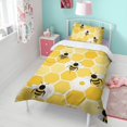thumbnail image 4 of Bees with Daisy on Honeycomb Duvet Cover and Pillowcase Set for Single Bedding, Bedroom Accessories for Kids Teens, 4 of 5