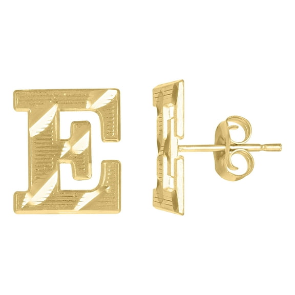 10k Yellow Gold Mens Initials Letter E Stud Earrings