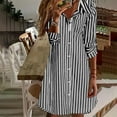 thumbnail image 2 of Yuaqua Shirt Dresses for Women Button down Long Sleeve Collared Curved Hem Striped Tunic Dress Knee Length Dress(Black,Small), 2 of 5