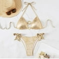 thumbnail image 5 of HOMBOM Swimsuits for Women Two Piece Triangle Top Athletic Gold High Waisted Sparkly Ladies Bathing Suits, 5 of 8