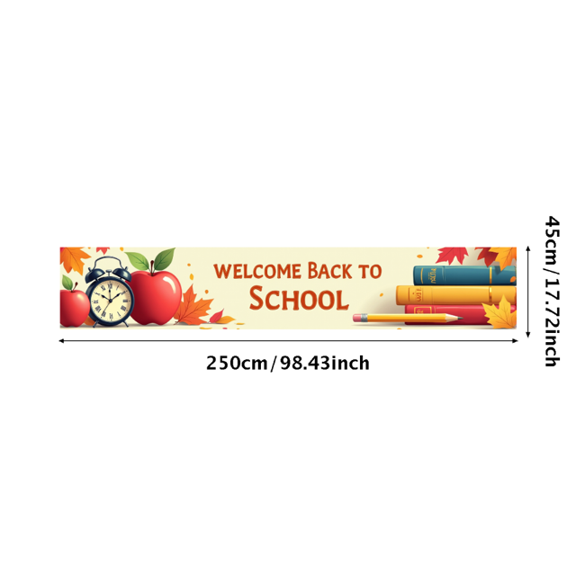 Colorful Welcome Back to School Banner with Books Apple Alarm Clock and Autumn Leaves Backdrop Party Decorations for Classroom Entrance School Events and Photo Props