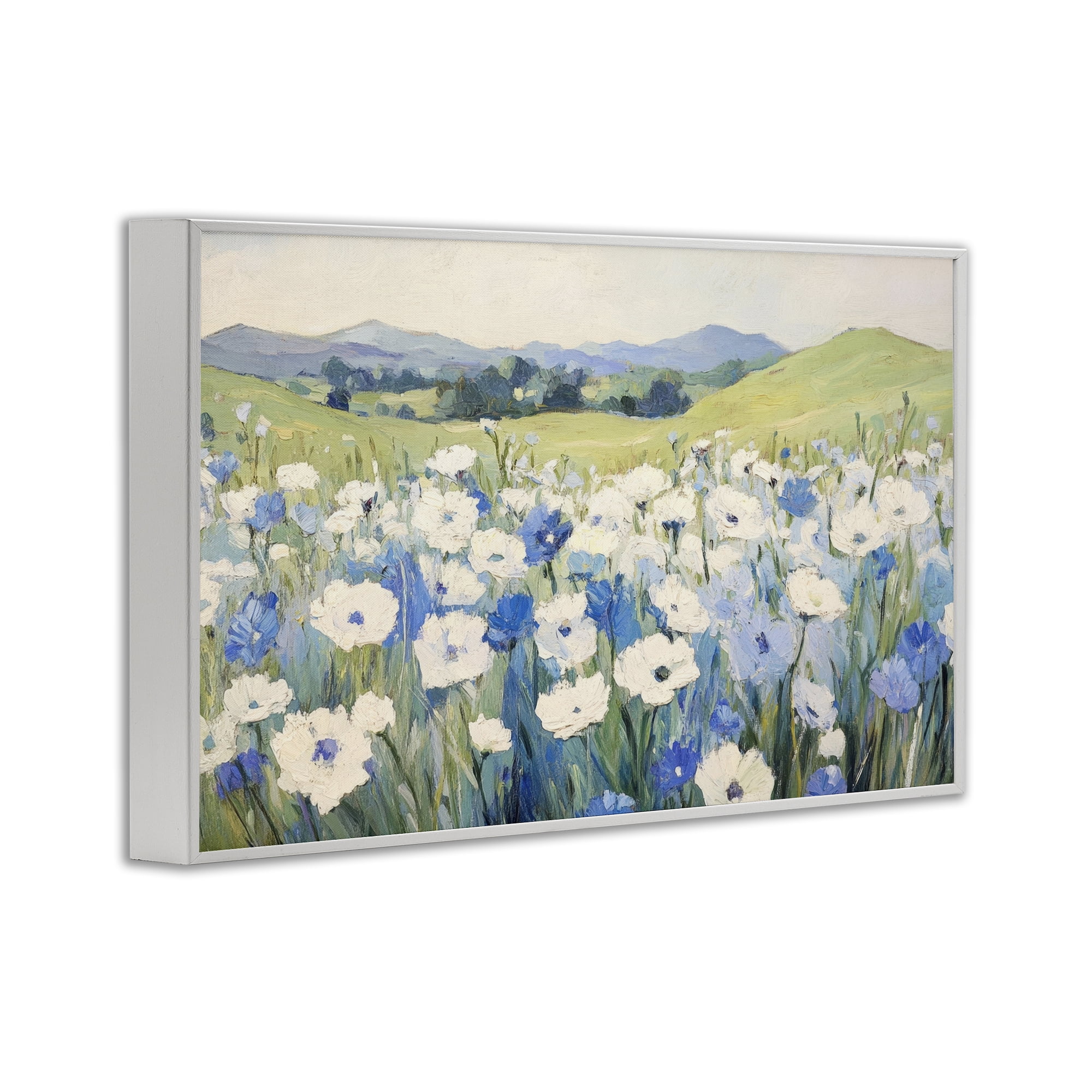 Stupell Industries Blue & White Daisies White Framed Giclee Art, design by Petal Prints Design