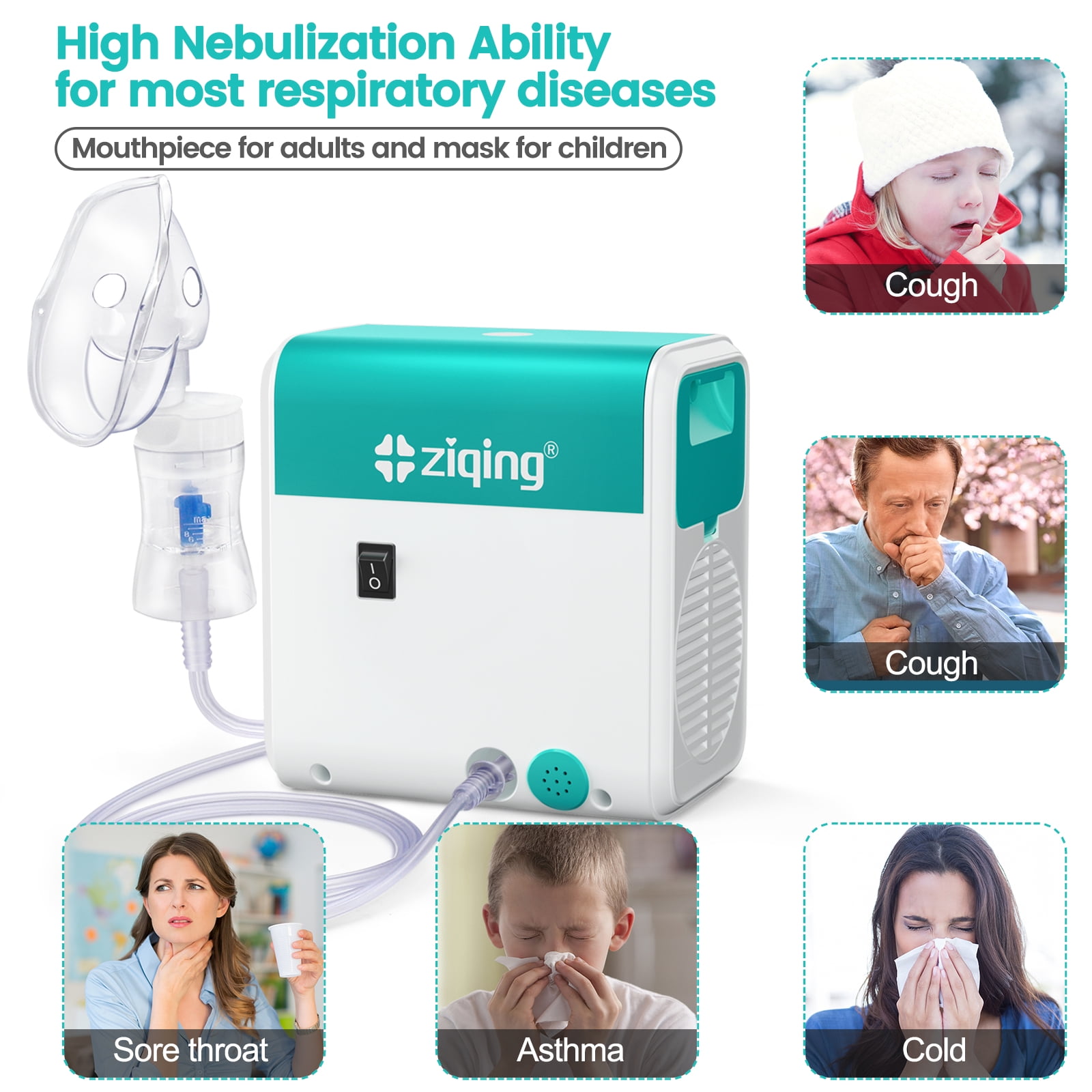 ZIQING Ultra-Quiet Portable Breathing Compression Humidifier for Home Use—Suitable for Adults and Children