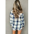 thumbnail image 3 of Women's 2Pcs Blue Plaid Print Lounge Set - Long Sleeve Shirt and Casual Shorts - [ZhiHiMeRi] | (US 12-14)L, 3 of 12