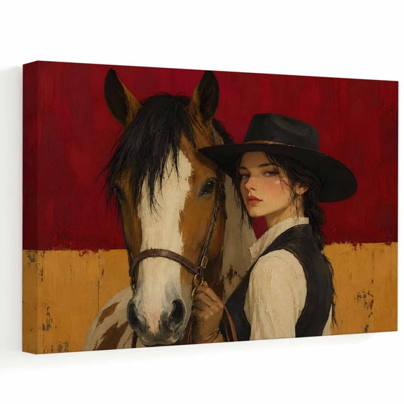 Cowgirl Canvas Wall Art, Western Americana Vintage Cowboy Aesthetic Horse Brown Wall Art Prints Artwork Framed Canvas Ready to Hang Art Pictures for Bathroom, Dressing Table, Entryway 12" x 8"