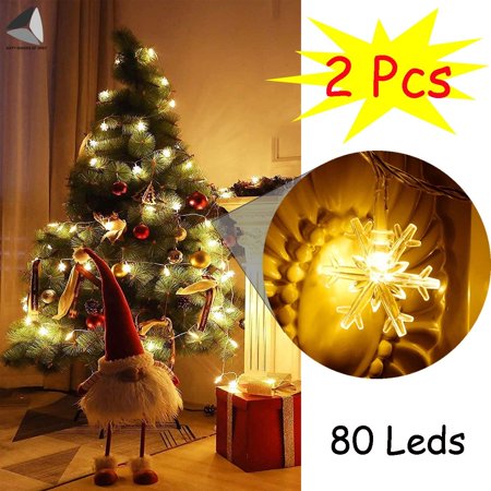 PULLIMORE 2 Pcs Christmas Snowflake String Lights 80 LEDs 10M Fairy Lights for Xmas Party Wedding Garden Home Decor (Yellow)