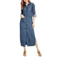 thumbnail image 1 of Robe de Voyage pour Femmes, Robe Décontractée à Manches Longues, Col en V, Ajustée, Mode, Boutonnée, Sexy, en Denim, Taille 3TG, 1 of 6