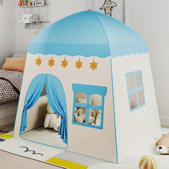 Blue star design design large indoor toy tent with durable polyester fabric and sturdy steel frame for boys and girls, ideal for birthday and holiday gifts.