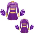 thumbnail image 5 of iiniim Kids Girls Rhinestones Long Sleeve Cheerleading Dress with Pom Pom Cheer Leader Dancewear Purple 14, 5 of 7