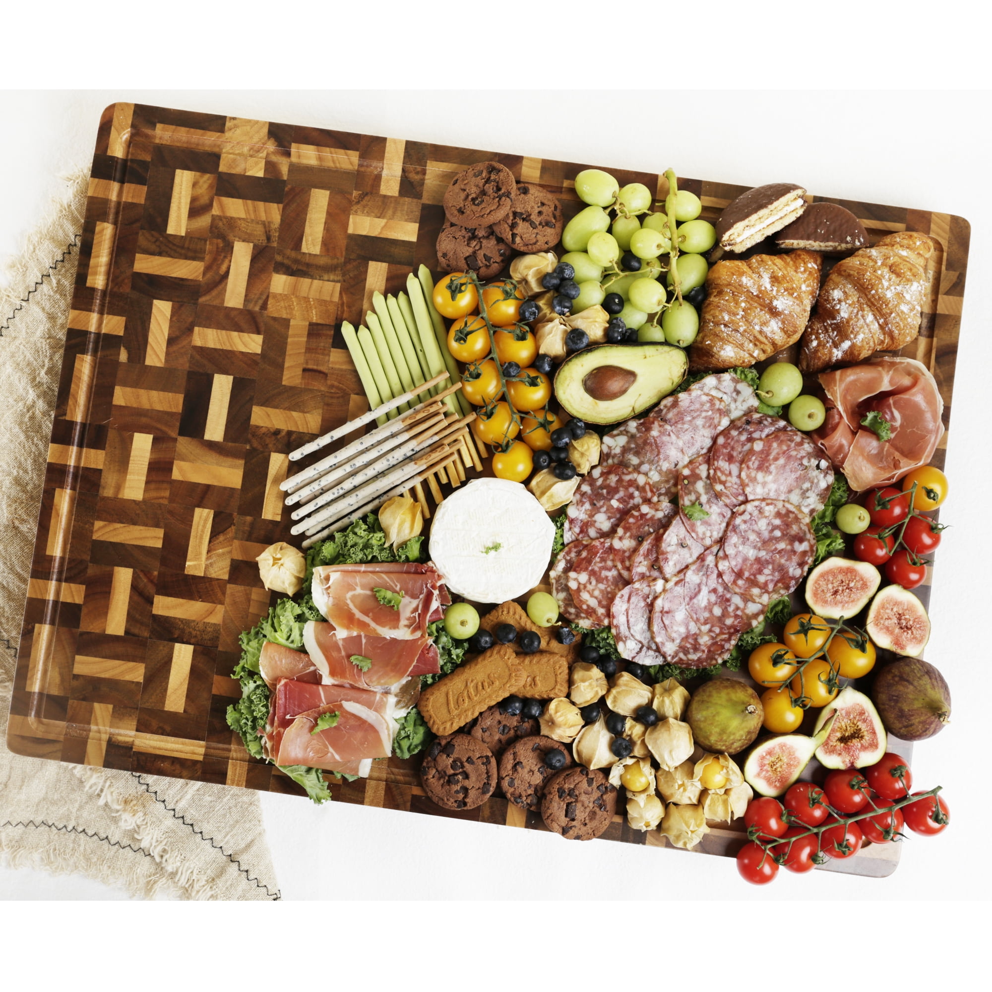 YOUSUNLONG Cutting Board End Grain Acacia and Oak with Juice Groove, Reversible 24 x 18 x 1.5 Butcher Block