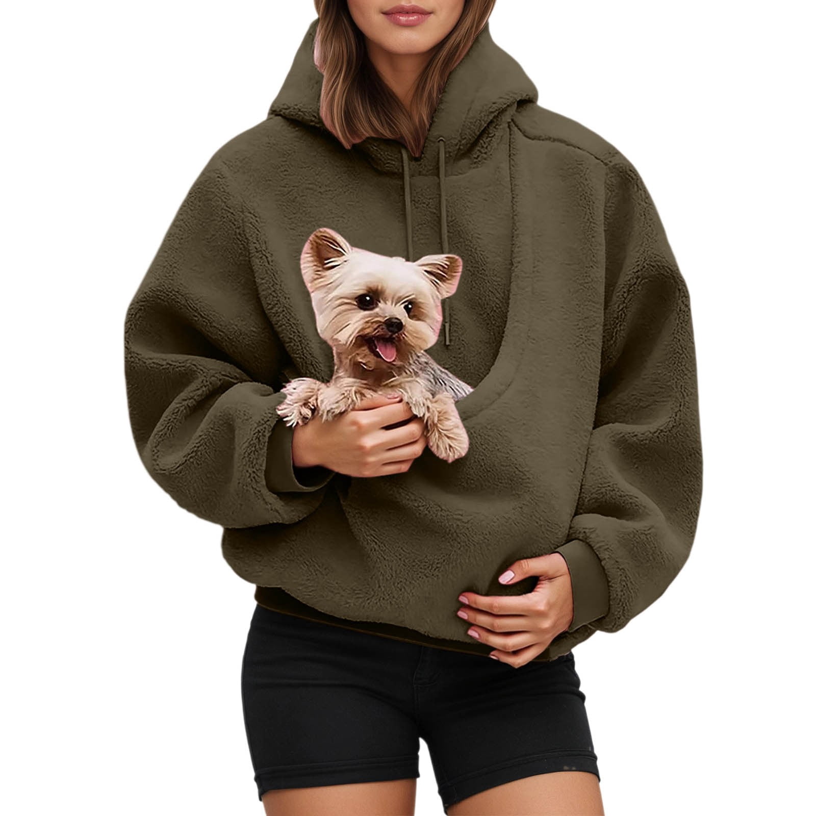 Kangaroo Pocket Cat Dog Pouch Hooded Sweatshirts Women Solid Long Sleeve Warm Pet Carrier Pullover Animal Holder Hoodie