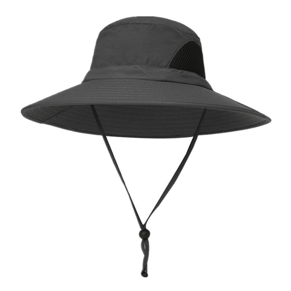 Mens Summer Sun Hat Fishing Hat Adjustable Chin Strap Foldable Dark Gray