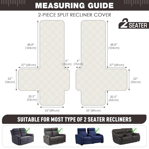 Waterproof Oversized Recliner Loveseat Cover, Non-Slip Split Design with Elastic Straps for Reclining Sofa, Protector for Furniture, Kids, and Pets (Chocolate, 2-Seater)