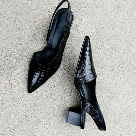 

Summer Womens Ladies Squared Heel Pointed Toe Slip On Leather Single Shoes