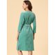 thumbnail image 4 of Pijama de mujer con cuello en V con cinturón, camisón de manga larga, suave, salón, vestido midi para dormir Verde claro M, 4 of 6