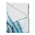 thumbnail image 2 of Shark Soft Flannel Fleece Throw Blanket, Hammerhead Fish Ornamental Effects Swimming Ocean Image, Cozy Plush for Indoor and Outdoor Use, 70" x 90", Dark Petrol Blue White, by Ambesonne, 2 of 5