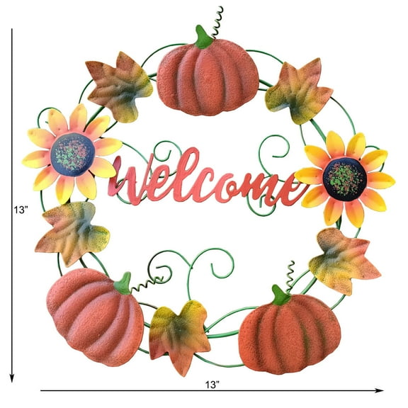 Metal Pumpkin Wreath Fall Pumpkins Door Decorations Hanging Welcome Sign