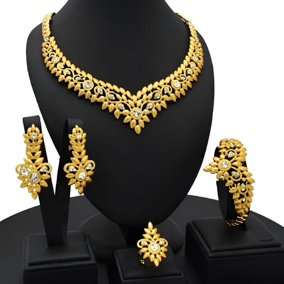 DESIGNICE 24K Gold Plated African Wedding Jewelry Set Portable Bridal Gifts Gold Jewelry Sets for Women
