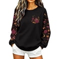 thumbnail image 7 of Women Halloween Floral Graphic Sweatshirt JIANLAI Crew Neck Long Sleeve Moon Rose Leaf Print Pullover Casual Autumn Fall Holiday Tops, 7 of 7