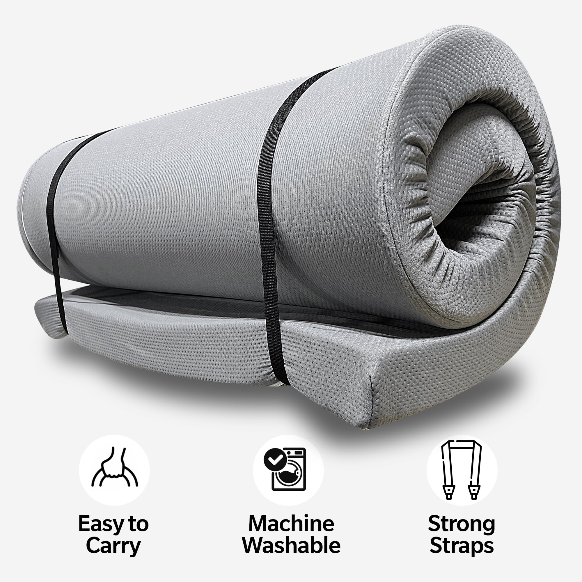 3 Inch Memory Foam Camping Mattress, Thick Sleeping Pad, Portable Floor Mat Roll Up Futon Mattress with Water-Resistant Zipper for Outdoor Activities, RVs, Guest Rooms, and Dorms, Single Size