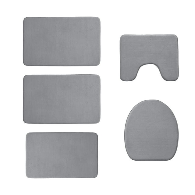 5-Piece Foam Bath Mat Set - Ultra Soft, Non-Slip, Machine Washable Bathroom Rugs, Toilet Mats, 16x24, 16x20, 15x17 Inches, Dark Colors, Water Absorbent, Quick Dry