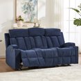 thumbnail image 2 of Ebello Manual Recliner Sofa, Soft Fabric Overstuffed 3-Seat Reclining Couch with Cup Holders for Living Room & Home Theater, Blue, 2 of 9